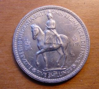 British Queen Elizabeth Coronation Crown Coin 1953 photo