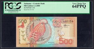 Suriname 500 Gulden 2000 Unc/unc - Pcgs 64ppq Very Choice P150 photo