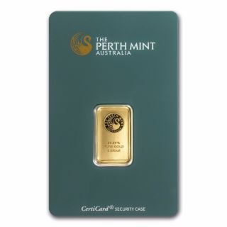5 Gram Perth Gold Bar - In Assay Card - Sku 57163 photo