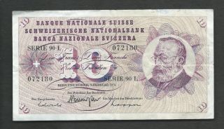 Switzerland 1974 10 Franken P 45t Circulated photo