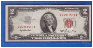 1953 $2 Dollar Bill Old Us Note Legal Tender Paper Money Currency Red Seal M763 photo
