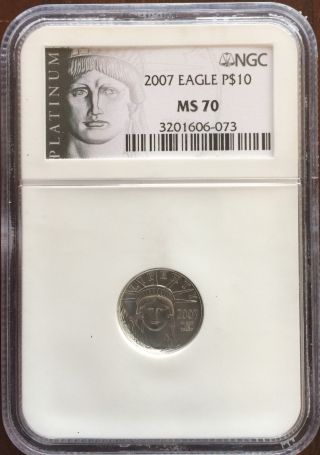 2007 Platinum Liberty Eagle $10 (1/10 Oz) Ngc Ms - 70 photo