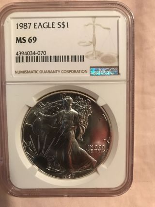 1987 Silver American Eagle (ngc Ms - 69) photo