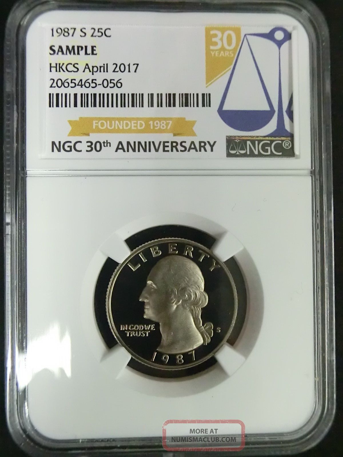 Ngc Sample - Us 1987s 25 Cents Proof For Hkcs April 2017 In Hong Kong Asia photo