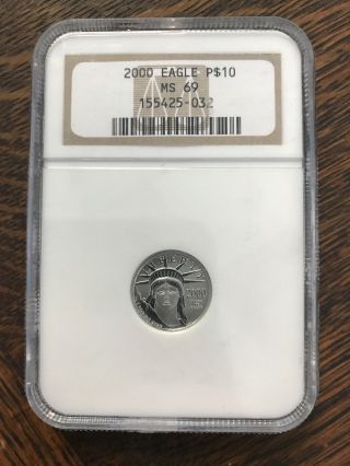2000 American Platinum Eagle $10 1/10 Oz.  999 Ngc Ms69 0.  10 Oz photo