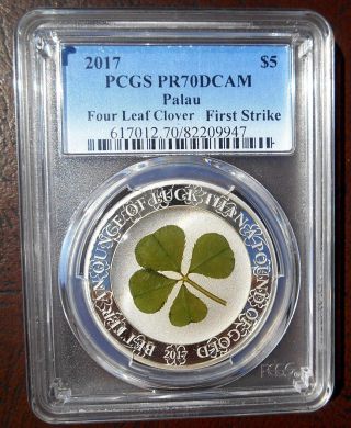 2017 $5 Palau Silver Proof Four - Leaf Clover Ounce Of Luck Pcgs Pr70dcam Fs photo
