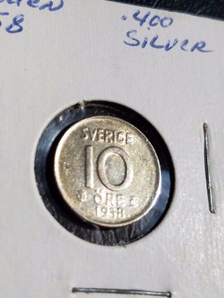 1958 Sweden 10 Öre Silver Coin Km 823 photo