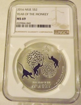 2016 Niue Year Of The Monkey One Oz.  999 Silver Coin : Ngc Ms - 69 photo