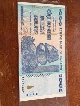 Zimbabwe 100 Trillion Note Uncirculated Aa2403397 photo