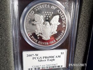2007 W Silver American Eagle Pr69dcam Pcgs Ed Moy Signed Proof 1oz Us Coin photo