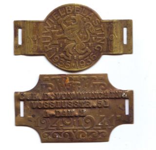 2 German Brass Tags,  1935 - 1936 And 1940 - 1941 photo