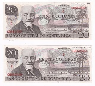 Costa Rica: Banknote - 2 X 20 Colones 1972 Running Series P238 - Unc photo
