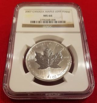 2007 Canada Palladium Maple Leaf Pd$50 Ms 66 Ngc,  No Longer Minted,  Very Rare photo