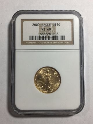2002 $10 American Gold Eagle 1/4 Oz Gold Ms69 Ngc Beauty photo