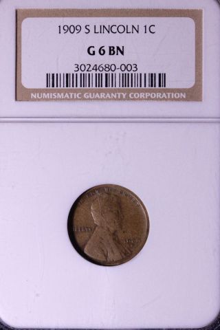 1909 - S Lincoln Wheat Cent Penny Ngc G6 Bn 3 - 10amt photo