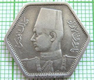 Egypt Farouk 1944 2 Piastres,  6 - Sided,  Silver photo