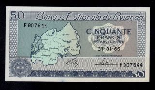 Rwanda 50 Francs 1966 F Pick 7a Au - Unc Banknote. photo