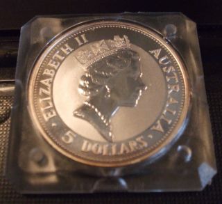 1990 Australian Kookaburra First Year 1 Oz.  999 Silver $5 Coin Unc Orig Sq Cap photo