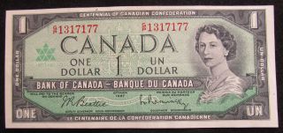 G/p 1317177 Canada 1 Dollar Bill Uncirculated Bank Note 1867 - 1967 photo