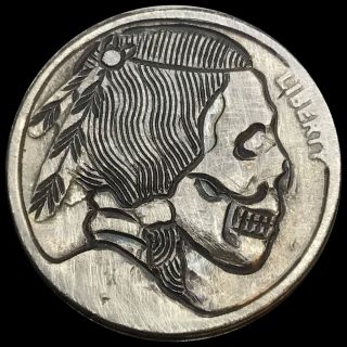 Coin Art Hobo Nickel Detailed Skull 143 photo