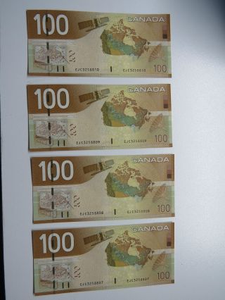 2004 Canadian Consecutive 100$ Dollar Banknote Crispy And Uncirculated photo