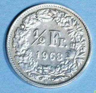Switzerland 1/2 Franc 1963 B Very Fine/extra Fine 0.  8350 Silver Coin photo