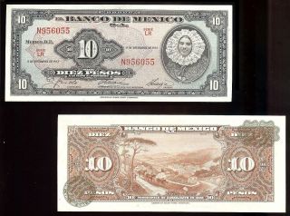 Mexico P - 58i Banco De Mexico 10 Pesos Lr - N,  8.  11.  1961 Au photo