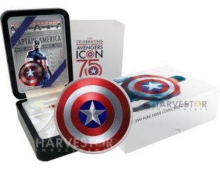 2016 Captain America Shield - 2 Oz Dome - Shaped Coin - Collector Case With photo