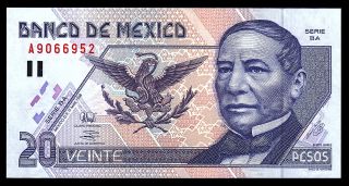 Banco De Mexico 20 Pesos 17 - Mar - 1998 Series Ba Paper,  P - 106c.  Unc.  A9066952 photo