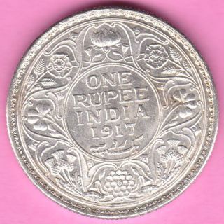 British India - 1917 - King George V - One Rupee - Rarest Silver Coin - 58 photo