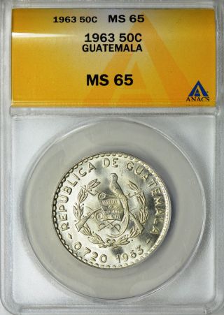 1963 Guatemala 50 Centavos Anacs Ms 65 - Coin - photo