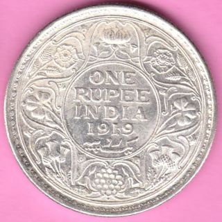 British India - 1919 - King George V - One Rupee - Rarest Silver Coin - 60 photo