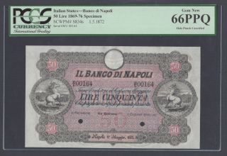 Italy,  Banco Di Napoli 50 Lire,  1 - 5 - 1872 Ps834s Specimen Uncirculated photo