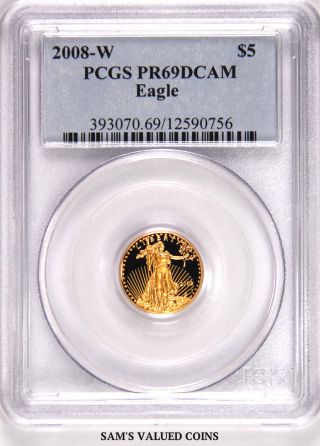 2008 - W American Gold Proof Eagle $5 Pcgs Pr69dcam - 1/10 Oz Gold photo