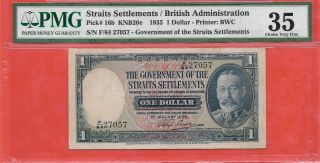 Malaya Singapore 1935 1 Dollar Kg Strait Settlements Pmg35 Paper Banknote photo