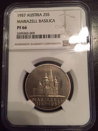 1957 Austria 25 Schilling Proof Ngc Pf66 Low Mintage Of 1,  000 Mariazell Basilica photo