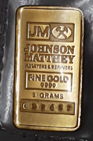 Vintage Johnson Matthey 5 Gram 9999 Gold Bar photo