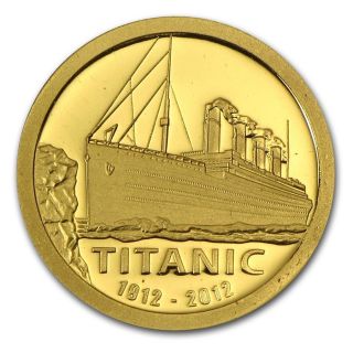 2012 Cook Islands Gold $1 Titanic 100th Anniversary Proof Coin In Wooden Box photo