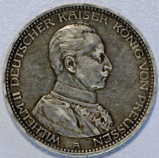 1914 - A Germany Prussia 5 Mark Silver Crown Coin Xf Wilhelm Ii Uniform (lv 652) photo