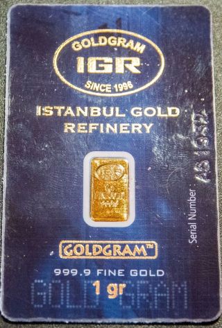 1 Gram Gold Istanbul Refinery Bar 999.  9 Igr Certified Assay $0 Ship W/track photo