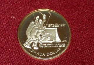 1997 Sterling Silver Dollar Lovely Golden Tone,  1972 Canada - Russia Hockey Game photo