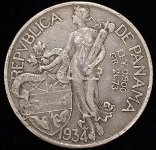 1934 Panama 1 Balboa Silver Coin Better Type Collectible Coin 6412m photo