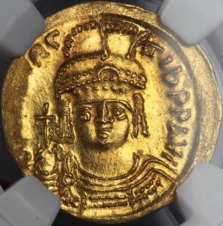 Gold Solidus Ad582 - 602 Maur.  Tiberius Ms Mintstate Uncirculated Ngc Luster photo