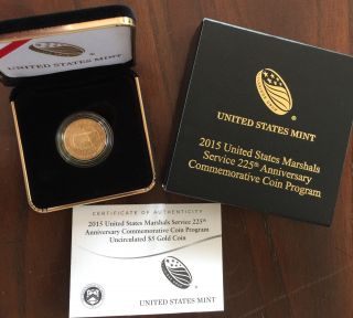2015 W Gold Uncirculated U.  S Marshals Commemorative 1/4 Oz Gold $5 In photo