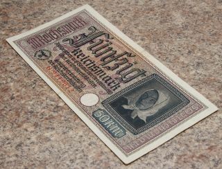 50 Reichsmark Wwii Nazi Germany Vintage Paper Money 1 Note Rare photo