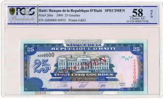 Banque De La Republique D ' Haiti Haiti 25 Gourdes 2000 Spec. ,  A000000 Pcgs 58opq photo