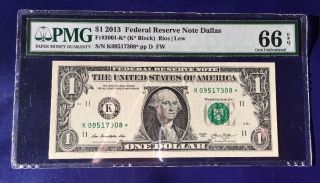 2013 $1 Federal Reserve Note Frn K - Star Cu Unc Pmg Gem 66 Epq photo