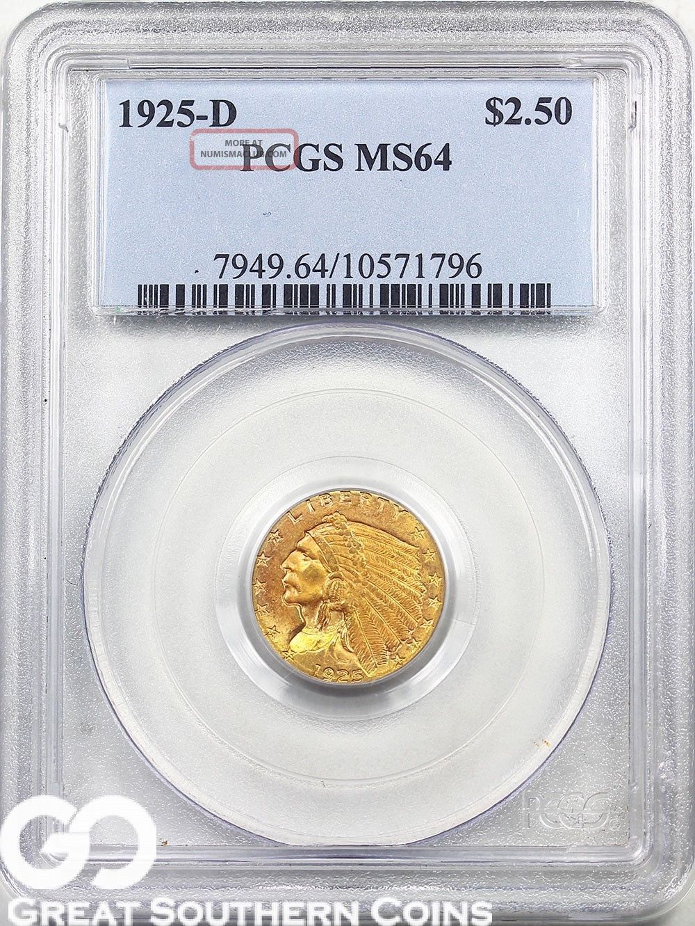 1925 - D Quarter Eagle, $2. 5 Gold Indian Pcgs Ms 64 Very Sharp,