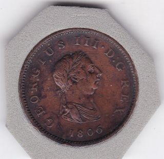 1806 King George Iii Half Penny (1/2d) Copper ' Soho ' Coin photo