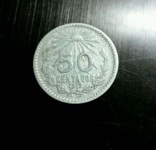 Mexico: 1919 - M Silver 50 Centavos,  Key - Low Mintage Year; Fine photo